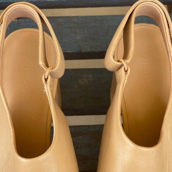 Vince Niara Tan Leather Slingback Block Heel Square Open Toe Sandal Women 9.5M - Picture 7 of 11